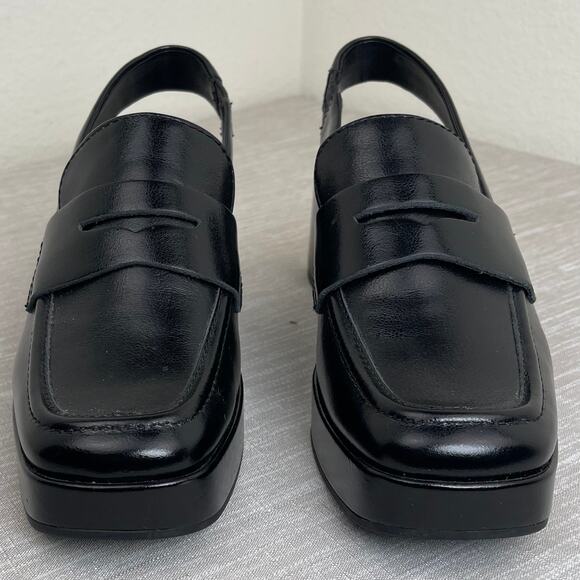 Dolce Vita Black Leather Slingback Loafers Square Toe Penny Minimalist Women 6.5 - Picture 3 of 8